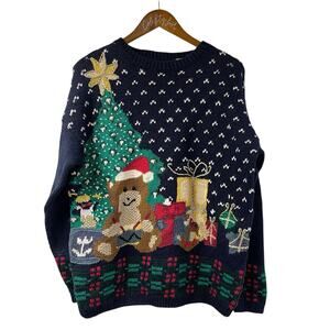 Not So Ugly Christmas Sweater Teddy Bears Decorating Tree Presents